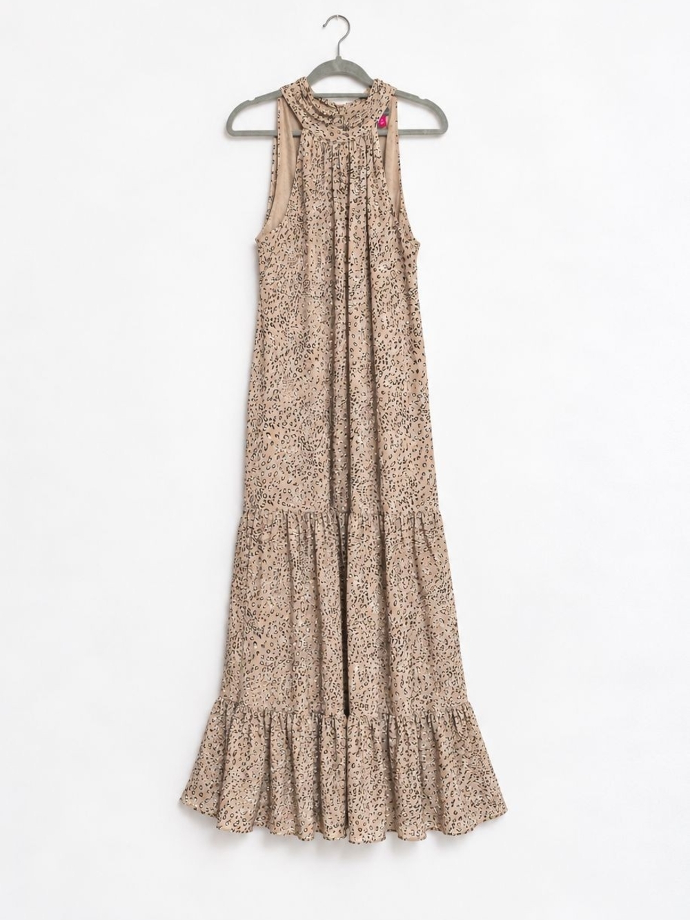 Vince Camuto 1X Leopard Print Halter Tie Back Maxi Dress